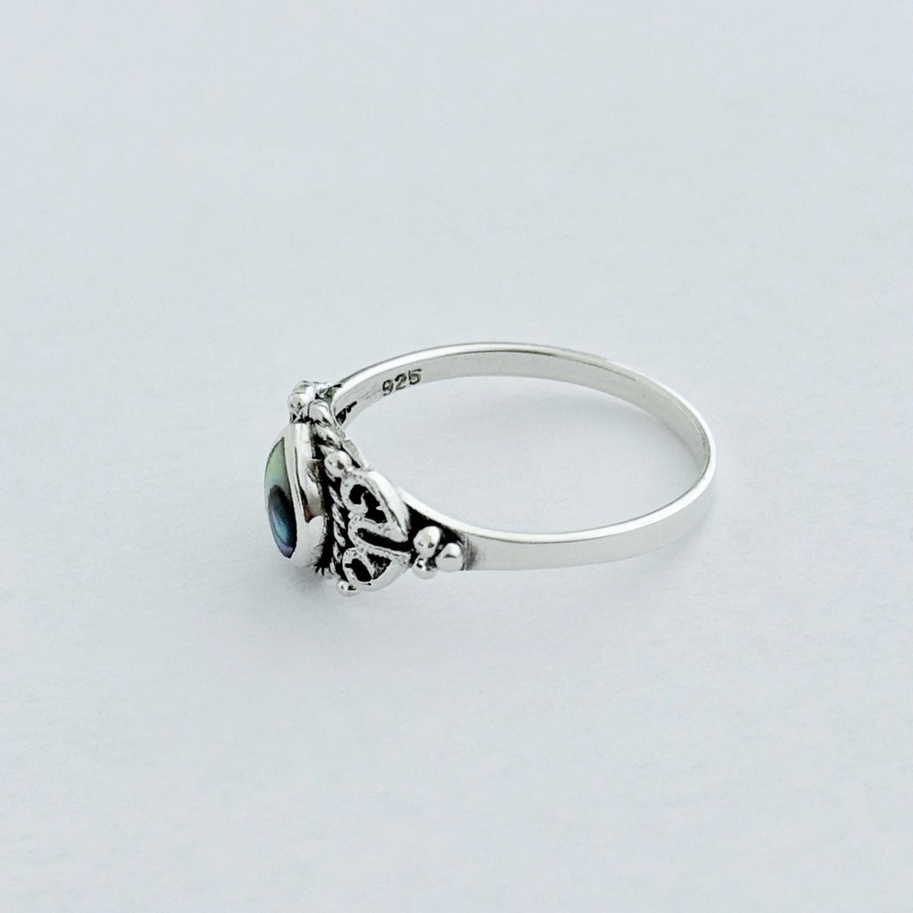 Sterling Silver Teardrop Abalone Ring with Swirls, Pear Shape Rings, Seashells - Picture 12 of 13